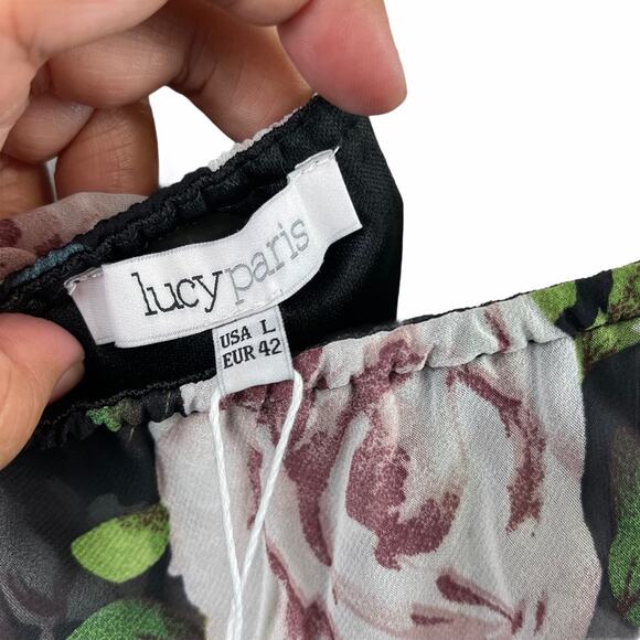 Lucy Paris Off the Shoulder Floral Dress Black L - Picture 6 of 10